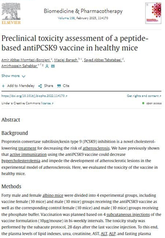 Preclinical toxicity assessment of a peptide-based antiPCSK9 vaccine in healthy mice